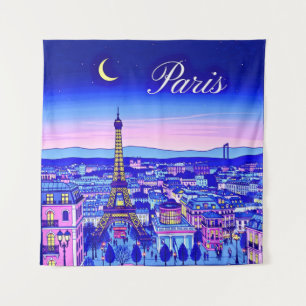 Tenture Paris au Crépuscule Sous un Croissant de Lune