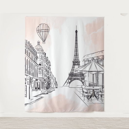 Tenture Paris backdrop pink french party banner birthday (Devant)