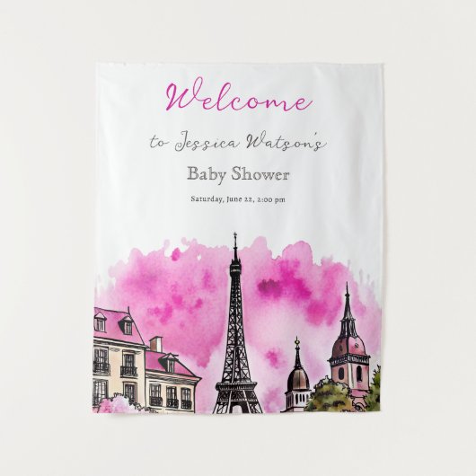Tenture Paris Français Bonjour Bebe Baby shower noir rose (Devant)