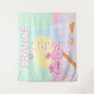 Tenture Paris, France, Art du voyage, Preppy, Pastel, Vert