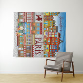 Tenture Paris France Bâtiments en briques Café Français Vo (En situation (horizontale))