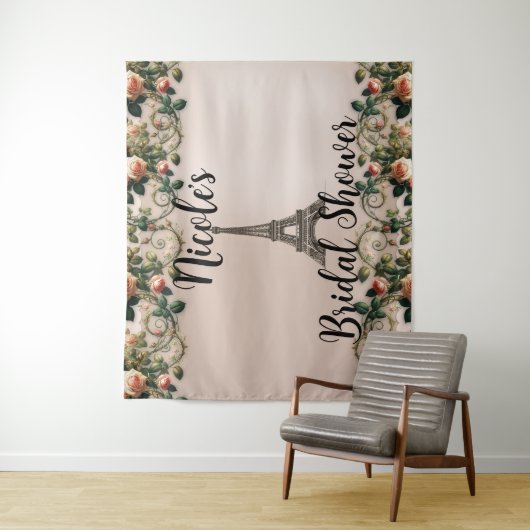 Tenture Paris Rose Vins Tour Eiffel Shabby Chic (En situation)