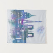 Tenture Paris Skyline - Aquarelle bleu (Devant (Horizontal))