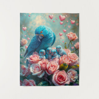 Tenture Parrot bleu et bébés