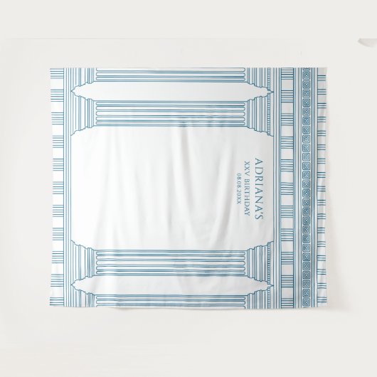 Tenture Parti grec - arrière-plan avec temple bleu (Devant (Horizontal))