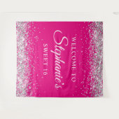 Tenture Parties scintillant Argent Hot rose Sweet 16 Anniv (Devant (Horizontal))