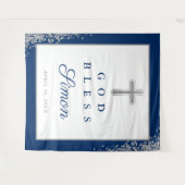 Tenture Parties scintillant Argent Marine Bleu Personnalis (Devant (Horizontal))