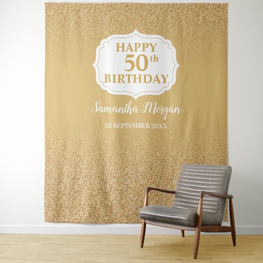 Tenture Parties scintillant blanche et or ombre fond d'ann (En situation)