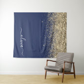 Tenture Parties scintillant Bleu de la Marine d'or Script  (En situation (horizontale))