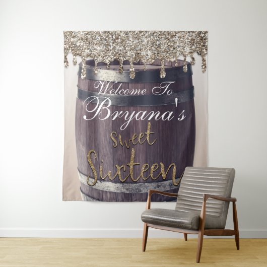 Tenture Parties scintillant Champagne Gold Drip Rustic Gla (En situation)