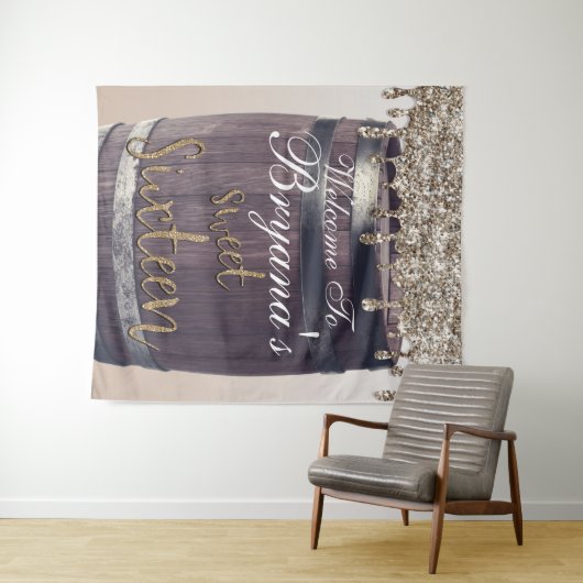 Tenture Parties scintillant Champagne Gold Drip Rustic Gla (En situation (horizontale))