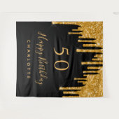 Tenture Parties scintillant d'anniversaire noir or brillan (Devant (Horizontal))