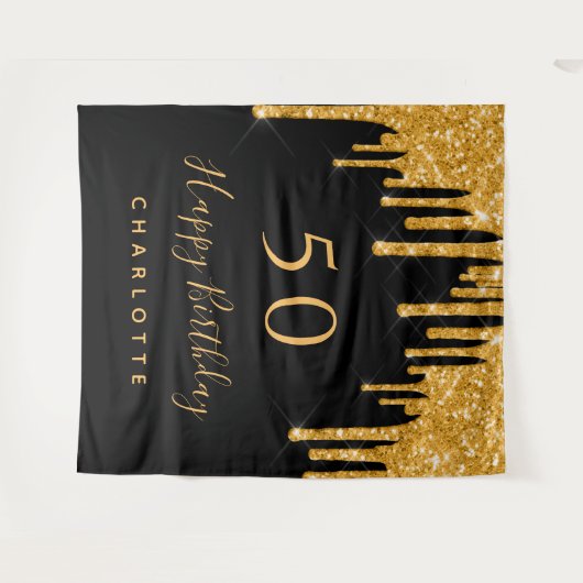 Tenture Parties scintillant d'anniversaire noir or brillan (Devant (Horizontal))