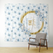 Tenture Parties scintillant d'or de Sweet sixteen bleu cla (En situation (horizontale))