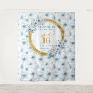 Tenture Parties scintillant d'or de Sweet sixteen bleu cla
