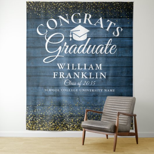 Tenture Parties scintillant d'or en bois bleu - Arrière-pl (En situation)