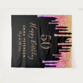 Tenture Parties scintillant d'or noir rose d'anniversaire  (Devant (Horizontal))