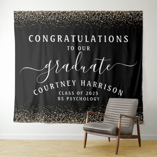 Tenture Parties scintillant d'or Script Calligraphie Gradu (En situation (horizontale))