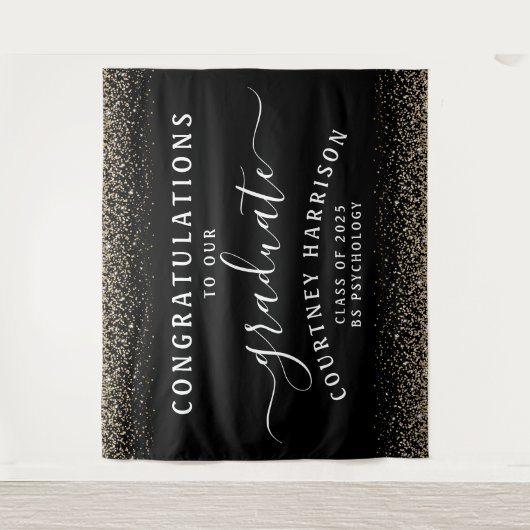 Tenture Parties scintillant d'or Script Calligraphie Gradu (Devant)