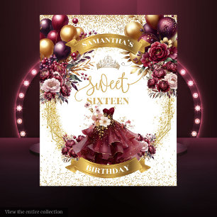 Tenture Parties scintillant d'or Sweet 16 fond Fleurs Bour