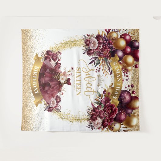 Tenture Parties scintillant d'or Sweet 16 fond Fleurs Bour (Devant (Horizontal))