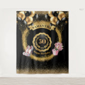 Tenture Parties scintillant dorée rose talons hauts 50e Dé (Devant)