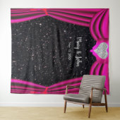 Tenture Parties scintillant noire Carreau Coeur Rideau ros (En situation (horizontale))