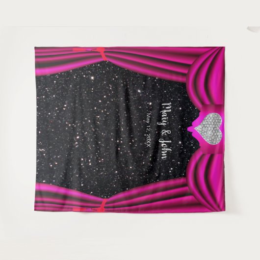 Tenture Parties scintillant noire Carreau Coeur Rideau ros (Devant (Horizontal))