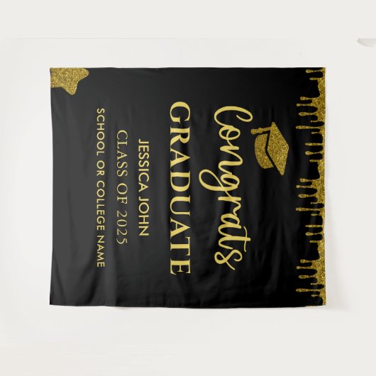 Tenture Parties scintillant noire et or - Arrière-plan pho (Devant (Horizontal))