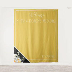 Tenture Parties scintillant noire florale & moutarde jaune
