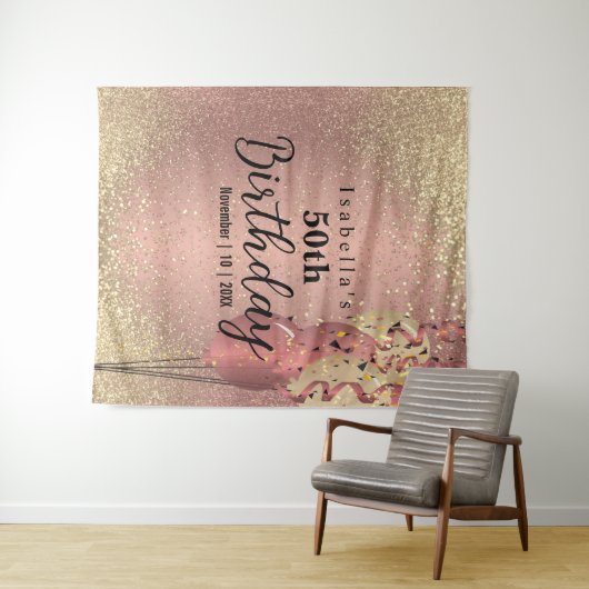 Tenture Parties scintillant or et or rose Anniversaire (En situation (horizontale))