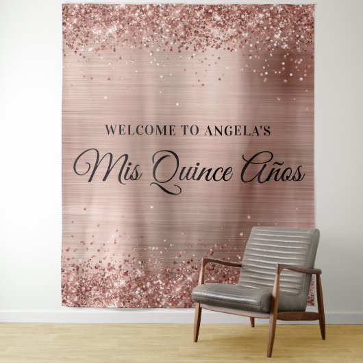 Tenture Parties scintillant or rose et Foil Mis Quince Año (En situation)