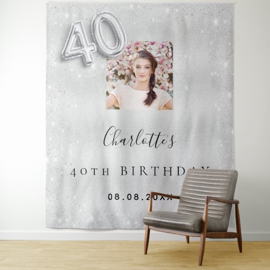 Tenture Parties scintillant photo en argent 40e anniversai (En situation)