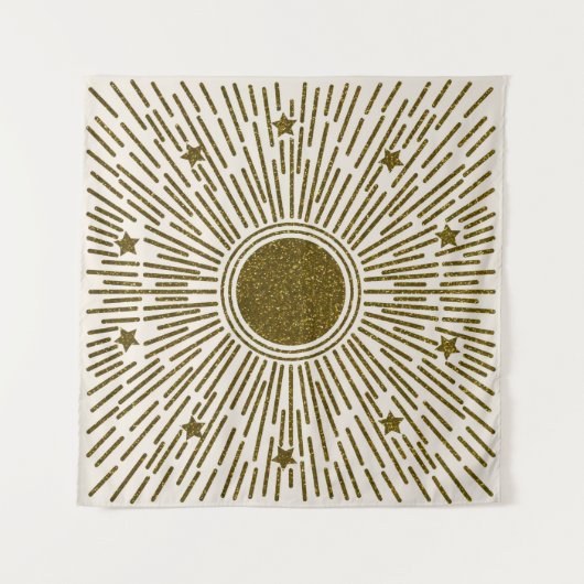 Tenture Parties scintillant rétro, soleil doré avec rayons (Devant (Horizontal))