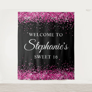 Tenture Parties scintillant rose chaud Black Sweet 16 Anni