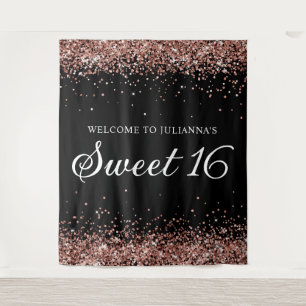Tenture Parties scintillant rose or et Black Sweet 16 Bien