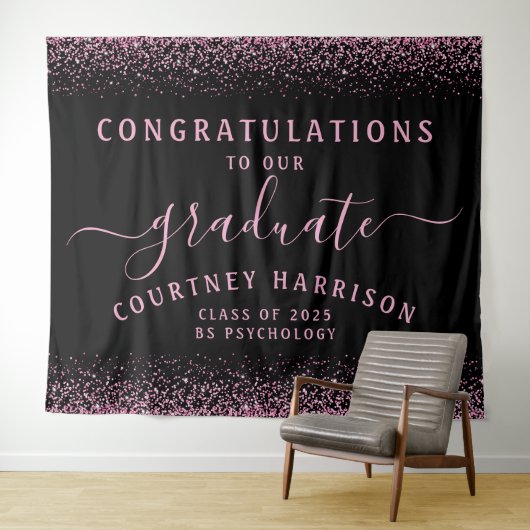 Tenture Parties scintillant rose Script Calligraphie noir  (En situation (horizontale))