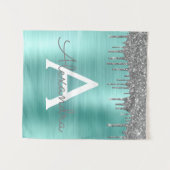 Tenture Parties scintillant Turquoise argentée en métal br (Devant (Horizontal))
