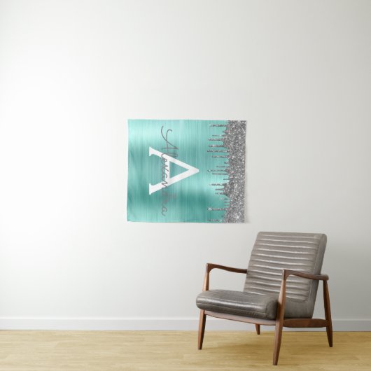 Tenture Parties scintillant Turquoise argentée en métal br (En situation (horizontale))