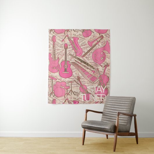 Tenture Partition et instruments de musique rose/ivoire ID (En situation)