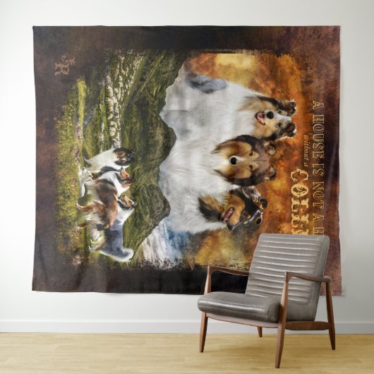 Tenture Pas de maison avec des collies, berger, style camp (En situation (horizontale))