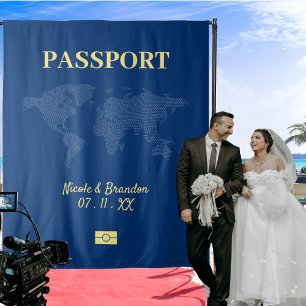 Tenture Passeport bleu et jaune Destination Mariage