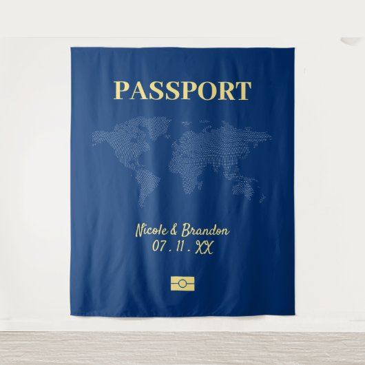 Tenture Passeport bleu et jaune Destination Mariage (Devant)
