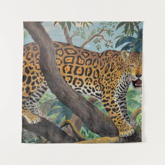 Tenture Pastel jaguar : dessin de la jungle. (Devant)