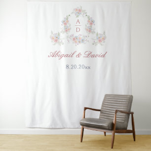 Tenture Pastel Peonies Cadre Mariage Monogrammes fond