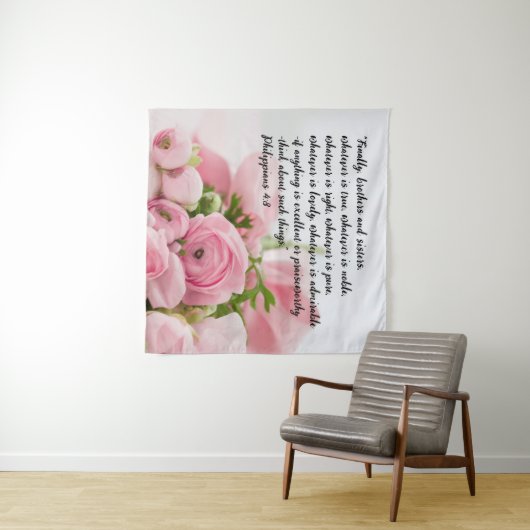 Tenture Pastel Pink Flowers Bible Verse (En situation (horizontale))