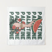 Tenture pastèque, fleurs et palestine Texte Répéter (Devant (Horizontal))