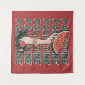 Tenture pastèque, fleurs et texte Palestine Répéter (Devant (Horizontal))