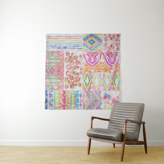 Tenture patchwork Abstrait, motif de teinture à l'aquarell (En situation (horizontale))