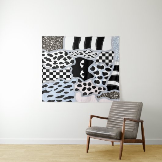 Tenture Patchwork Chic Chat Noir Suspect Gingham & Carreau (En situation (horizontale))